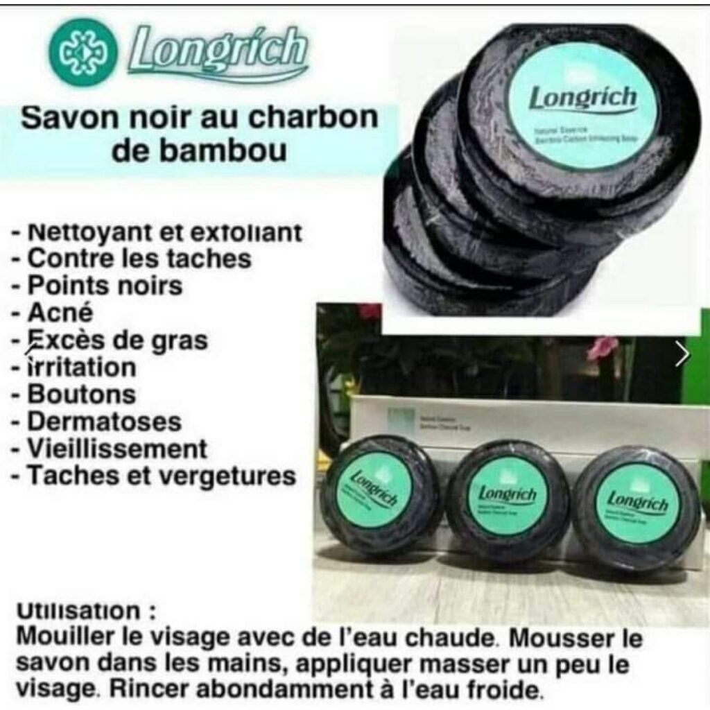 LONGRICH Savon au Charbon de Bambou – Pack de 3 × 100 g