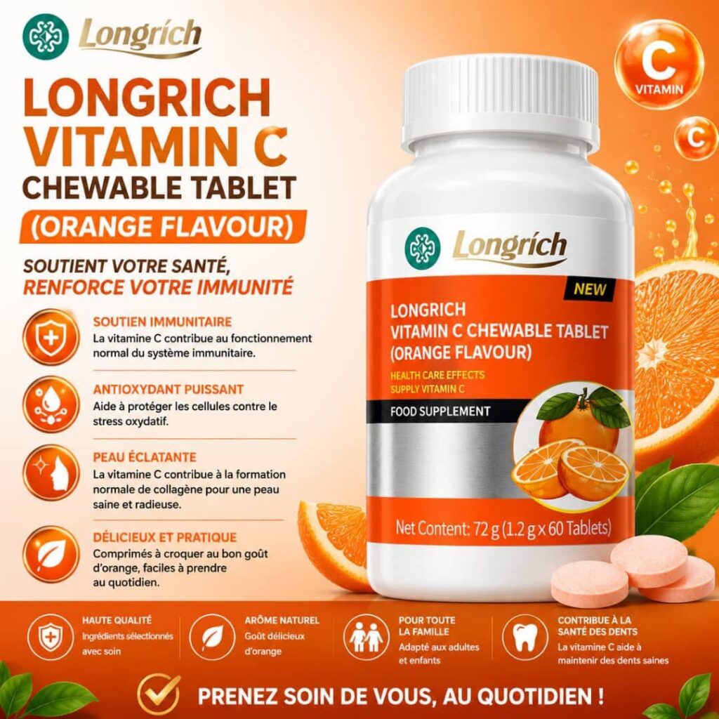 Vitamine C à Croquer Longrich – Arôme Orange