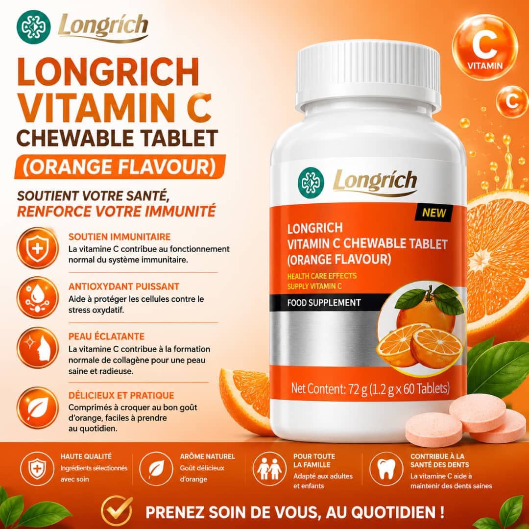 Vitamine C à Croquer Longrich – Arôme Orange